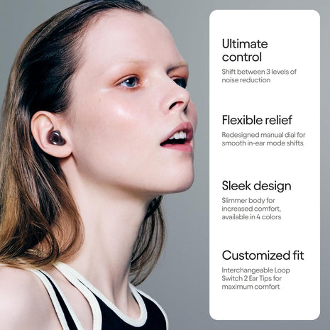 Loop Switch 2 Adjustable Ear Plugs - 3 Modes for Ultimate Control | 20-26dB SNR noise reduction. Flexible fit. For focus, travel, socializing, festivals & more