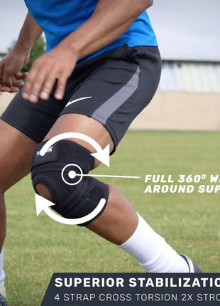 Knee Brace Meniscus Tear Support For Arthritis Acl, Mcl Pain Patented 4-way Adjustable Wraparound Strap Dual Side Stabilizer For Patella Stability Size [medium]