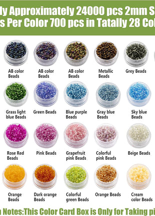 Ybxjges 24000Pcs 2mm Glass Seed Beads Kit, with 28 Colors Small Beads Kit for Girls,Women and Adults,Bracelets, Necklaces,Earring,Jewelry Making Supplies