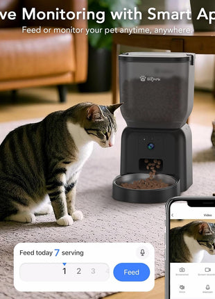 Automatic Dog & Cat Feeder,APP Controlled with Freshness Preservation, 4L Timed Cat Feeder with Timer Programmable, HD Camera for Voice and Video Recording (Black