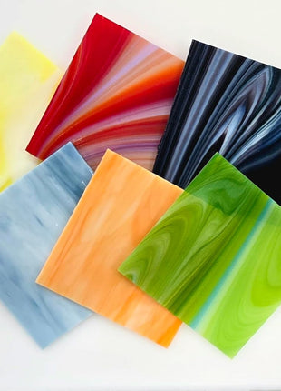 COE 96 Deluxe Assorted Fusible Glass Pack - 4 inch X 4inch Sheets - 6 Pack