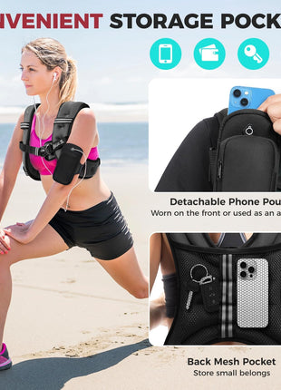 BAGAIL Comfort-Fit Weighted Vest for Woman, Even Weight Distribution, Faster Weight Loss, No-Chafe or Bounce for Walking & Running with Detachable Phone Pouch & Reflective Stripes (Available 5-30lbs)