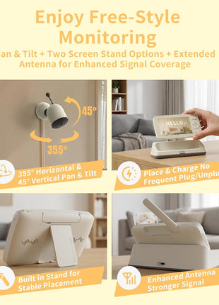ALIOBC Baby Monitor with Camera and Audio WiFi & No-WiFi Modes AI Smart Baby Camera Cry Detection Night Vision 1080p FHD Camera and 5inch Large Screen Two-Way Talk 1000ft Range Easy Setup for New Parents