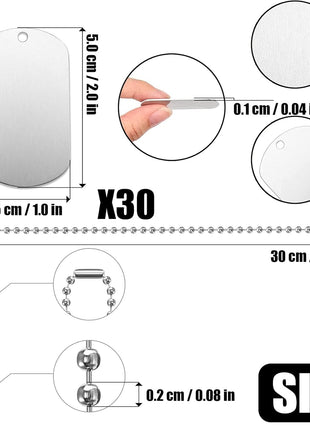 30 PCS 2"x1" Stamping Blank Dog Metal Tags Stamping Aluminum Tag Pendants Shield Shape with Chain Necklaces, Hip Hop Style Pet Dog Name Number Tags Personalized Pendant