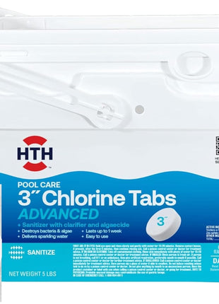 HTH 42052W Pool Care 3 inch Chlorine Tabs Advanced, Individually Wrapped Tablets - Swimming Pool Sanitizer with Clarifier & Algaecide, Destroys Bacteria & Algae, Delivers Clear Water All Season, 5 lbs