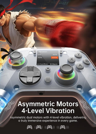 GUSGU G7 Wireless Gaming Controller with Interactive Screen, 1000Hz Polling Rate, Hall Joysticks & Triggers, 4 Programmable Buttons, Compatible with PC, Switch1, PS4, iOS, Android, Gray