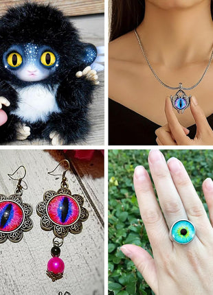 Beadthoven 90pcs 25mm Mixed Style Round Glass Dragon Eye Gem Cover Cabochon for Dome Jewelry Finding Cameo Pendent Doll Making