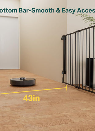 Cumbor 29.2–43" Baby Gate for Stairs, Hardware Mounted (Drill Required), Expandable No Bottom Bar Dog Gate, Auto Close Extra Wide Walk Thru, Pet & Toddler Proof Gate, Top & Bottom of Stairways(Black)