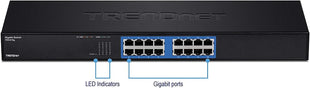 TRENDnet 16-Port Unmanaged Gigabit GREENnet Switch, 16 x RJ-45 Ports, 32Gbps Switching Capacity, Fanless, Rack Mountable, Network Ethernet Switch, Lifetime Protection, Black, TEG-S16G