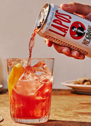 Lapo's Negroni Non Alcoholic Canned Mocktail, Lightly Sparkling, 4ct | Bittersweet Zero Proof Negroni, Non-Alcoholic Spirits Alternative, Mocktail Beverages