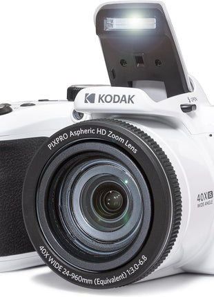 KODAK PIXPRO AZ405 20MP Digital Camera, 40x Optical Zoom, AA, OIS, White | 1080p Full HD Video, 24mm Wide Angle Lens, 3 Inch LCD, Bridge Camera, Scene Detection, Travel and Wildlife