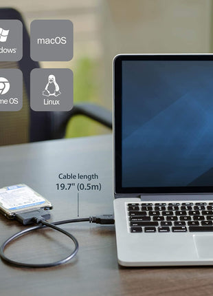 StarTech SATA to USB Adapter, USB 5Gbps, 2.5in SATA III (USB3S2SAT3CB) | Hard drive reader cable for SSD or HDD, USB-A, UASP up to 70% faster, USB Powered, Not for 3.5in drives, Laptops