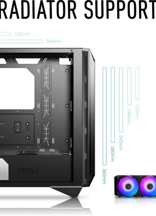MSI MPG GUNGNIR 110R - Premium Mid-Tower Gaming PC Case - Tempered Glass Side Panel - 4 x ARGB 120mm Fans - Liquid Cooling Support up to 360mm Radiator - Two-Tone Design