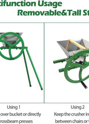 7L Stainless Steel Manual Fruit Crusher with Flywheel & Stand – Hand-Crank Apple & Pear Grinder for Cider & Juice Making