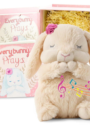 Tickle & Main Everybunny Prays Bunny Plush & Musical Prayer Toy for Christening Gifts for Girls - Pink, 7 in - Baby Dedication & Baptism Gifts for Girls with Illustrated Board Book