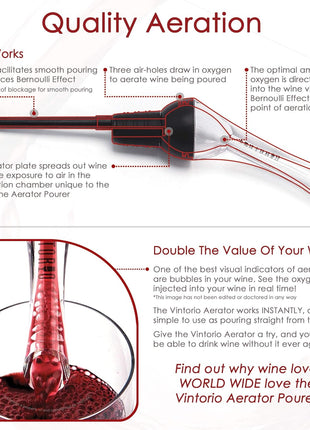 Vintorio Wine Aerator Pourer   Premium Aerating Pourer and Decanter Spout (Black)