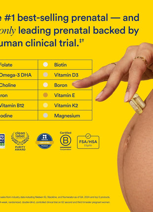 Ritual Prenatal Vitamins for Women Folate & Choline for Neural Tube Support, Omega-3 DHA for Fetal Brain Development, Iron, Calcium-Helper D3 & K2, Non-GMO, Vegan, Citrus, 30 Days