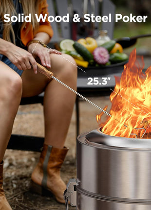 CIAYS Smokeless Firepit, 19 Inch Fire Pit for Camping with Patented Technology, Portable Fire Pit for Outside with Steel Grill Rack, Fire Poker, and Bag, Easy Setup and Storage, Wood Burning, Silver