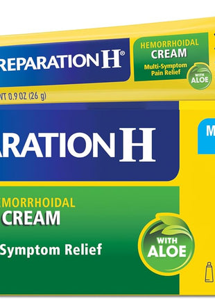 Preparation H Hemorrhoid Symptom Treatment Cream (0.9 Ounce Tube), Maximum Strength Multi Symptom Pain Relief with Aloe