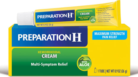 Preparation H Hemorrhoid Symptom Treatment Cream (0.9 Ounce Tube), Maximum Strength Multi Symptom Pain Relief with Aloe
