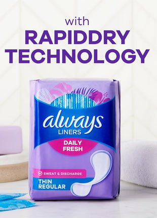 Always Panty Liners for Women Thin No Feel Protection Daily Liners, Regular, Unscented, 162 Count