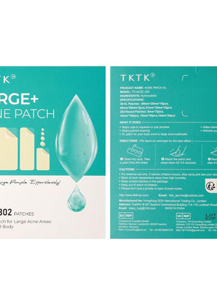 TKTK Large Pimple Patches for Face, 7 Sizes XL Acne Patches, Big Hydrocolloid Bandages for Body, Chin, Forehead, Chest, Back Zit Breakouts, Hydrocolloid Patch (Strip, Square, Dot 302 Count)
