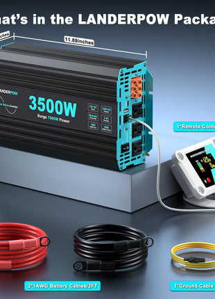 Pure Sine Wave 3500W Power Inverter 12V DC to 120V AC for RV, Truck, Home, Off-Grid, Solar, Inverter with 3 AC Outlet, 30W USB-C, 5V 3.1A USB, Hardwire Port, 15FT Remote Control, Surge 7000W