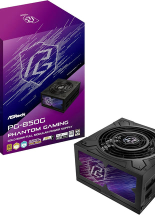 ASRock PG-850G Phantom Gaming 850W Power Supply Individual Braided Pattern 10 Years Warranty Fully Modular Japanese Capacitor 80 Plus Gold Cybenetics Platinum ATX3.1 PCIe5.1 12V-2x6 Cable