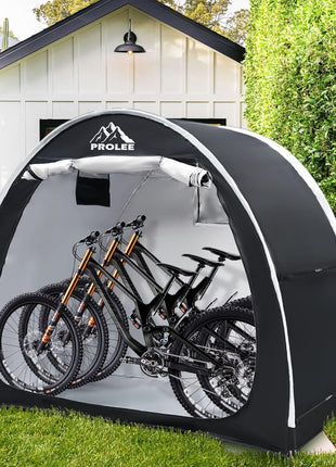 PROLEE Bike Shed 6.6FT, Waterproof Oxford Fabric Storage Tent for 2 Bikes, Outdoor Storage with Window Design, Black