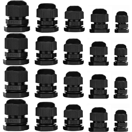 20pcs Cable Gland Waterproof Adjustable 3-13mm Cable Connectors PG7 PG9 PG11 PG13.5 PG16 Plastic Cable Gland Joints Wire Protectors