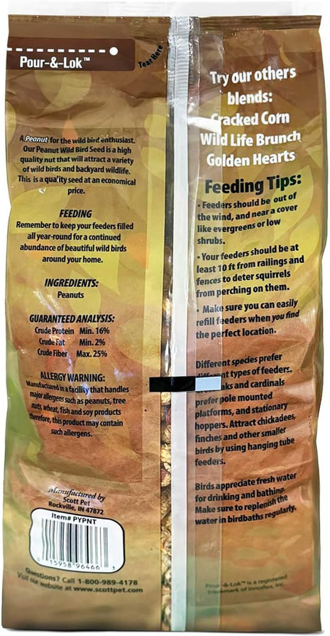 Scott Pet Wild Bird Seed, Whole Peanuts, 4 lbs Bag, Feed, Great Source of Protein and Fiber, Peanuts for Outside Wild Birds