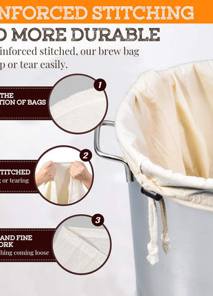Brew Bag, 26" x 22", 2 Pack, 100% Unbleached Cotton Bag for Homebrewing, Fine Cheesecloth Bag for Fruit/Cider/Wine/Beer, Reusable Drawstring Straining