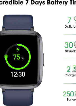 Fitness Tracker Watch with Heart Rate Monitor, Activity Tracker with Pedometer, Sleep Monitor, Calories & Step Counter, 5ATM Waterproof Smart Watch for Women Men Health Fitness Watch for Sports, Blue