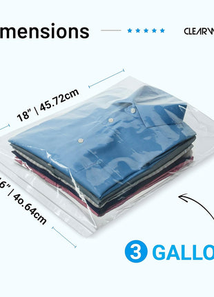 12 Large Storage Bags With Zipper Top - 3 Gallon Size, 16 inch x 18 inch, Extra Large Plastic for Clothes, Travel, Moving, Large Reusable freezer bags, BPA-Free, 2-mil Thick