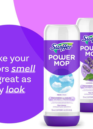 Swiffer PowerMop Liquid Floor Cleaner Refills, Solution for Power Mop, Fresh Scent, 2 Count Mopping Fluid Replacement Bottle, Spray Mops Cleaning Juice, No Bucket Needed, Multi-Surface and Wood