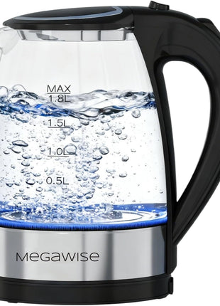 Megawise Electric Glass Kettle with Auto Shut-Off (1.8L)