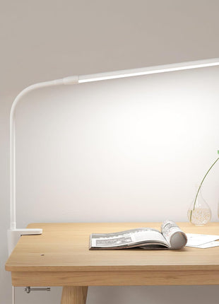 Lepro Small Desk Lamp with Clamp, LED Reading Lamps, 460LM, 5W, White | 3 Color Modes 10 Brightness, Dimmable USB Clip on Desk Light with Gooseneck Swing Arm for Nail, Home Office and Dorm