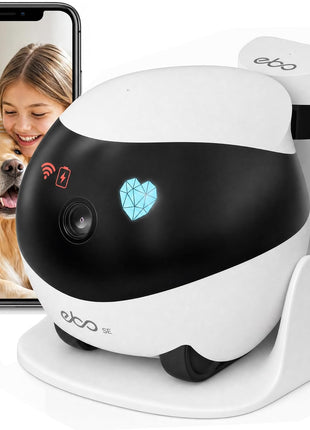 Enabot EBO SE FamilyBot Pet Camera Robot - 1080P HD Indoor Movable Home Security Camera with Auto-Recharge, Night Vision, 2-Way Talk, Local Storage, APP Control,Motion Detection for Dog/Cat Monitoring