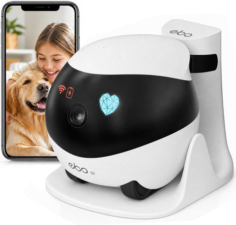 Enabot EBO SE FamilyBot Pet Camera Robot - 1080P HD Indoor Movable Home Security Camera with Auto-Recharge, Night Vision, 2-Way Talk, Local Storage, APP Control,Motion Detection for Dog/Cat Monitoring
