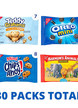Nabisco Team Favorites Variety Pack, OREO Mini, CHIPS AHOY! Mini, Teddy Grahams Honey & Barnum's Animal Crackers, 30 Snack Packs