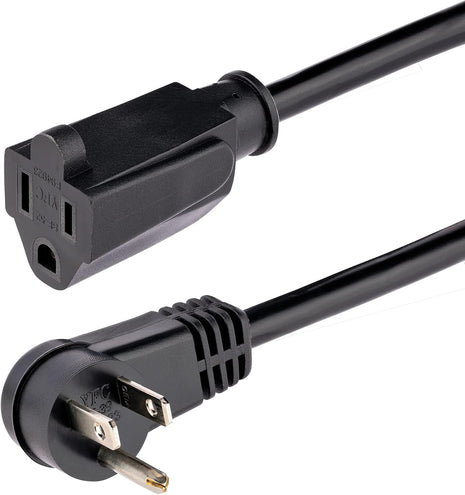 StarTech.com 1ft (0.3m) Power Extension Cord, Right Angle NEMA 5-15P to NEMA 5-15R, 13A 125V, 16AWG, Computer Power Extension Cord, AC Outlet Extension Cable, UL Listed (PAC101R1)