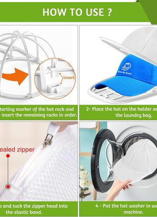 Eiito Hat Washer Cage Hats Cleaner, Hat Washer for baseball caps for Washing Machine or Dishwasher, Ball Cap Washer Frame for Flat & Curved Hats.2-Pack White