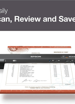 Epson Workforce ES-60W Wireless Compact Mobile Document Scanner | PC Mac iOS Android 4 Second Scan Speed Battery Powered Mobile Sheet-Fed Scanner with OCR Software