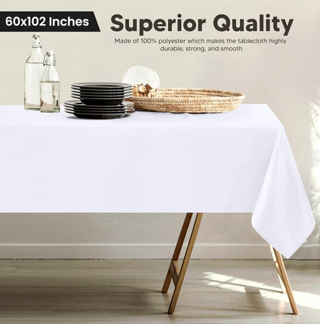 Utopia Kitchen Rectangle Table Cloth 2 Pack [60x102 Inches, White] | Tablecloth Machine Washable, Polyester Table Cover for Dining, Buffet Parties, Picnics, Events, Weddings and Restaurants