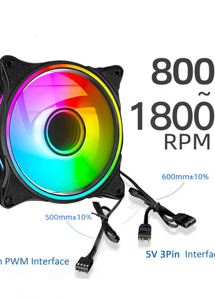 120mm ARGB PWM PC Case Fans - 800-1800RPM Computer CPU Cooling with Addressable RGB PC Case Triple Light Loop Includes SATA Adapter 3-Pack Black