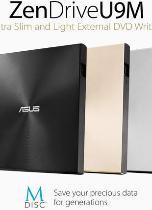 ASUS ZenDrive Black 13mm External 8X DVD/Burner Drive +/-RW with M-Disc Support, Compatible with Both Mac & Windows and Nero BackItUp for Android Devices (USB 2.0 & Type-C Cables Included)
