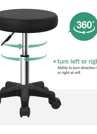 FURWOO Round Rolling Stool Height Adjustable Stool with Wheels for Spa Salon Massage Black