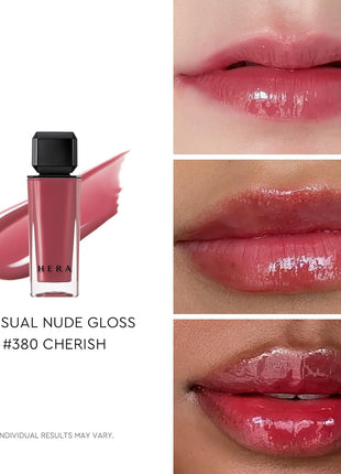 HERA Sensual Nude Lip Gloss #380 CHERISH | Volumizing Sheer & Glossy Finish, Non-sticky, Moisturizing and Hydrating, Korean Makeup, 0.17 oz. (5g)