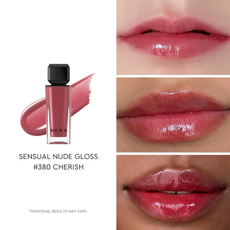 HERA Sensual Nude Lip Gloss #380 CHERISH | Volumizing Sheer & Glossy Finish, Non-sticky, Moisturizing and Hydrating, Korean Makeup, 0.17 oz. (5g)