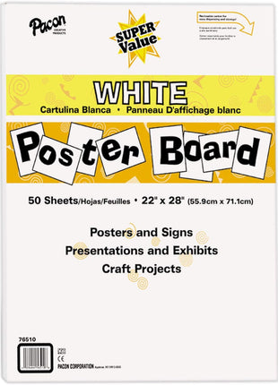 Pacon Super Value Poster Board, 22 inchX28 inch, White, 50 Sheets